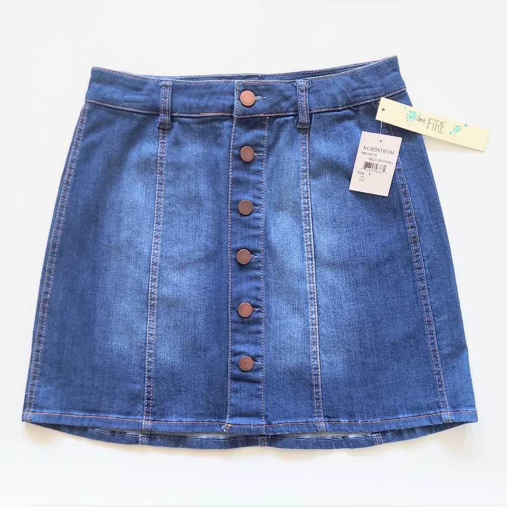 Love Fire Button Front Denim Mini Skirt Size 1 NWT